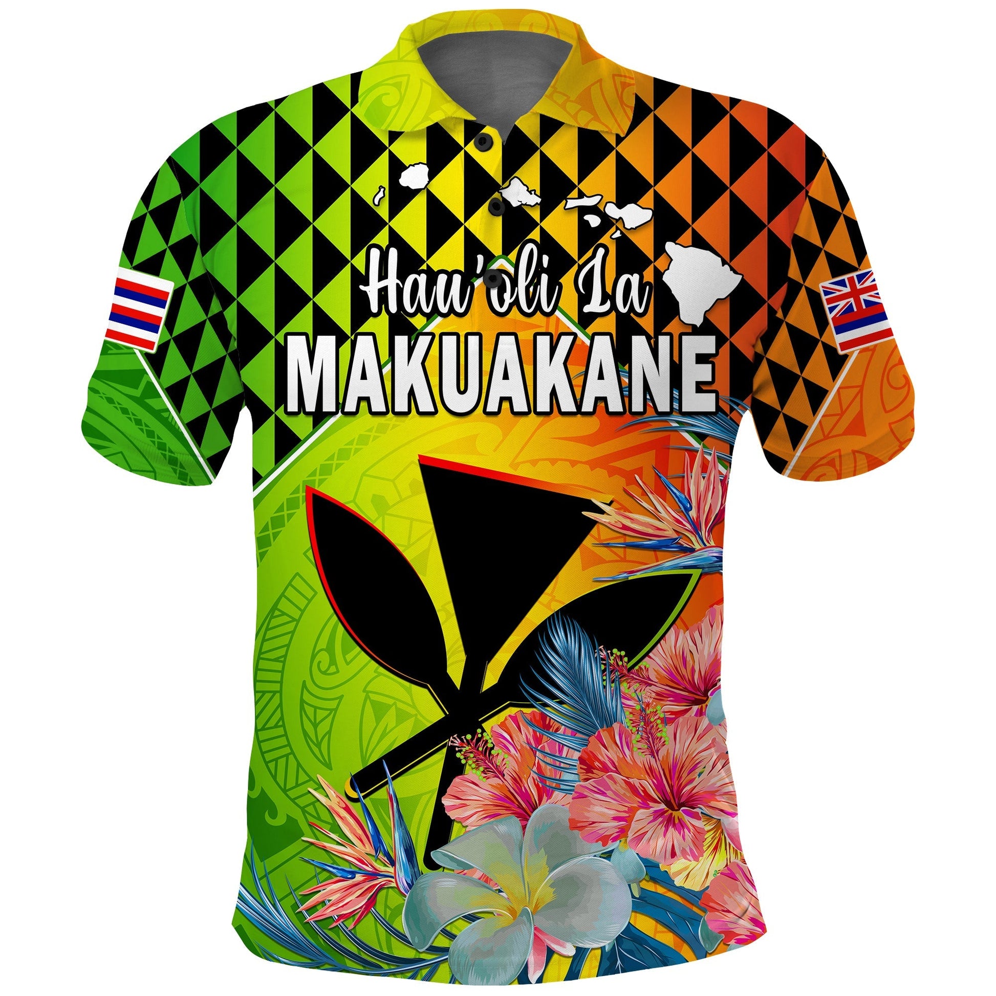 Happy Hawaii Fathers Day Polo Shirt Hawaiian Tribal Kanaka Maoli Hibiscus