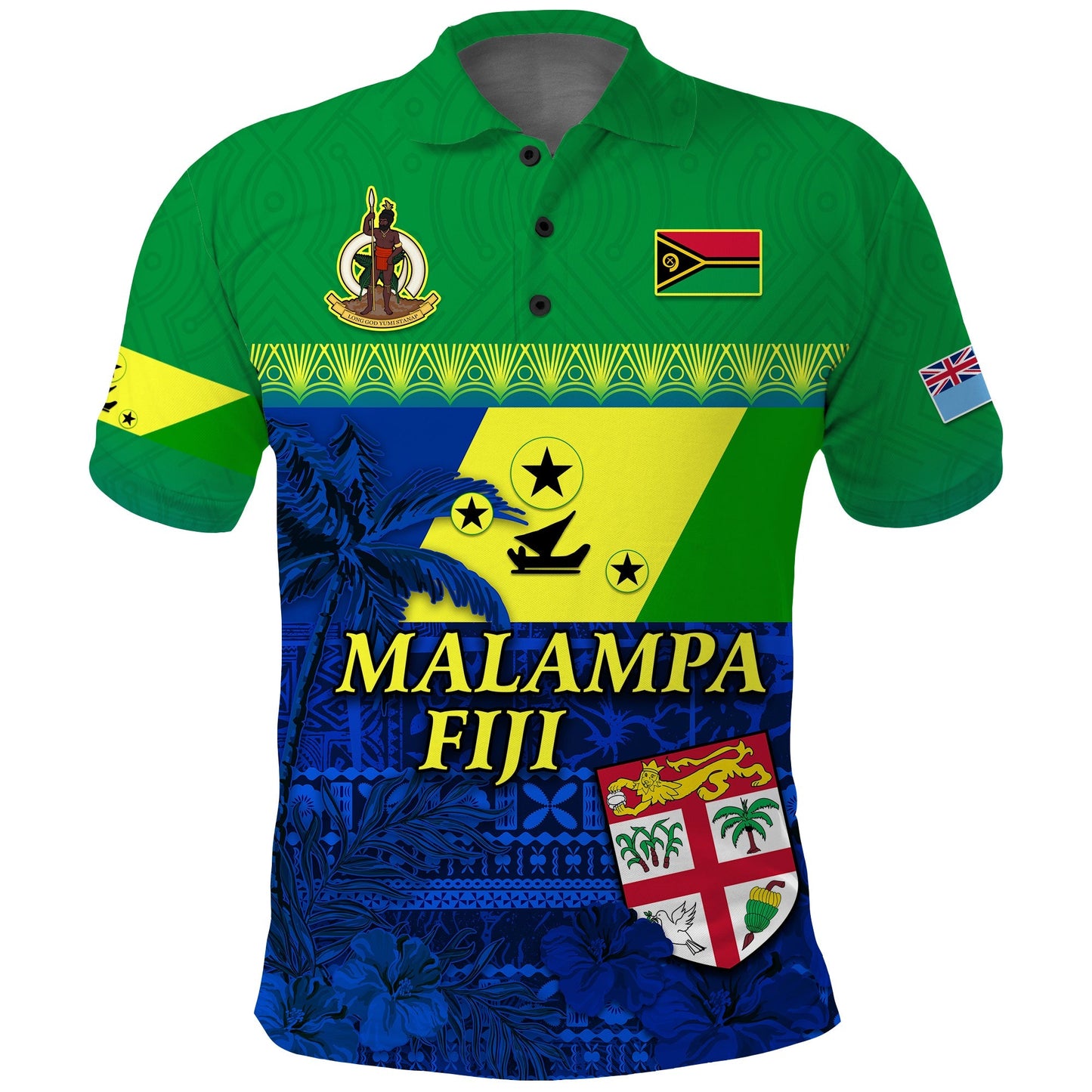 Malampa Fiji Day Polo Shirt Vanuatu Polynesia mix Flowers
