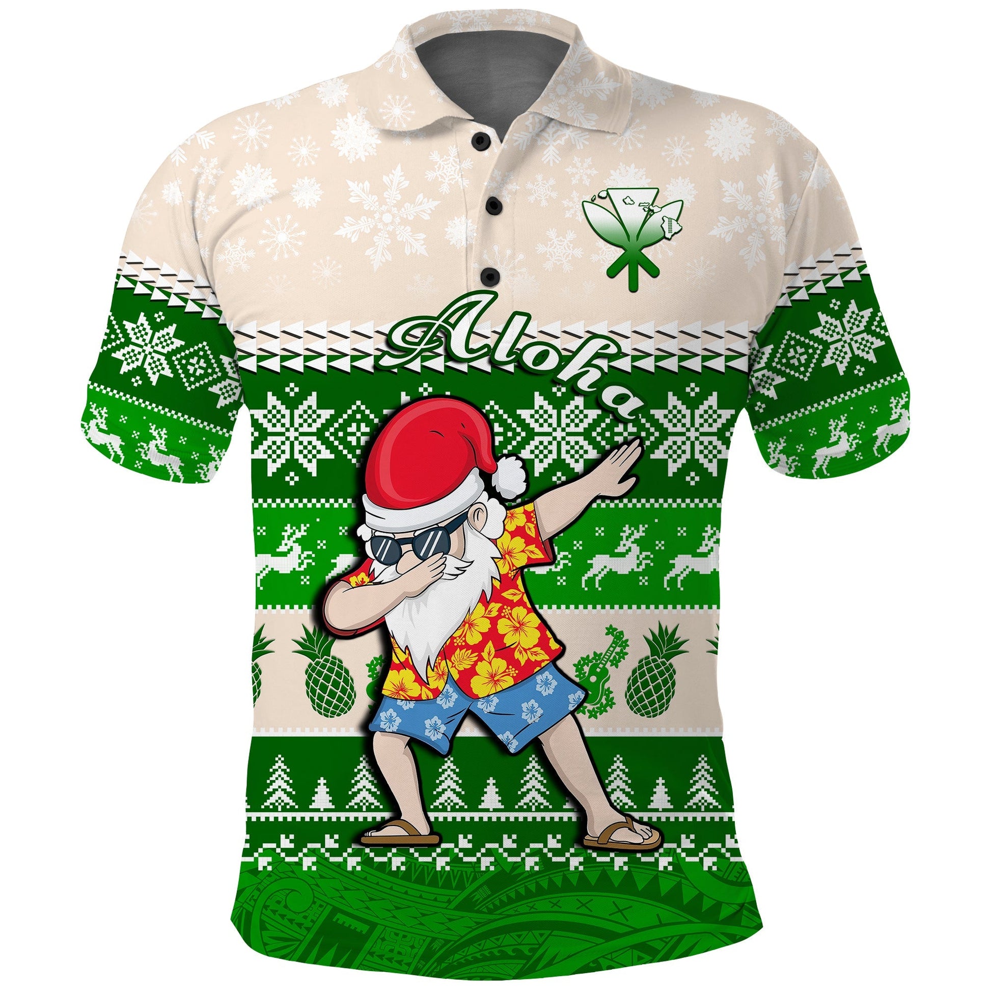 Custom Personalised Hawaii Mele Kalikimaka Polo Shirt Dabbing Santa Green Merry Christmas