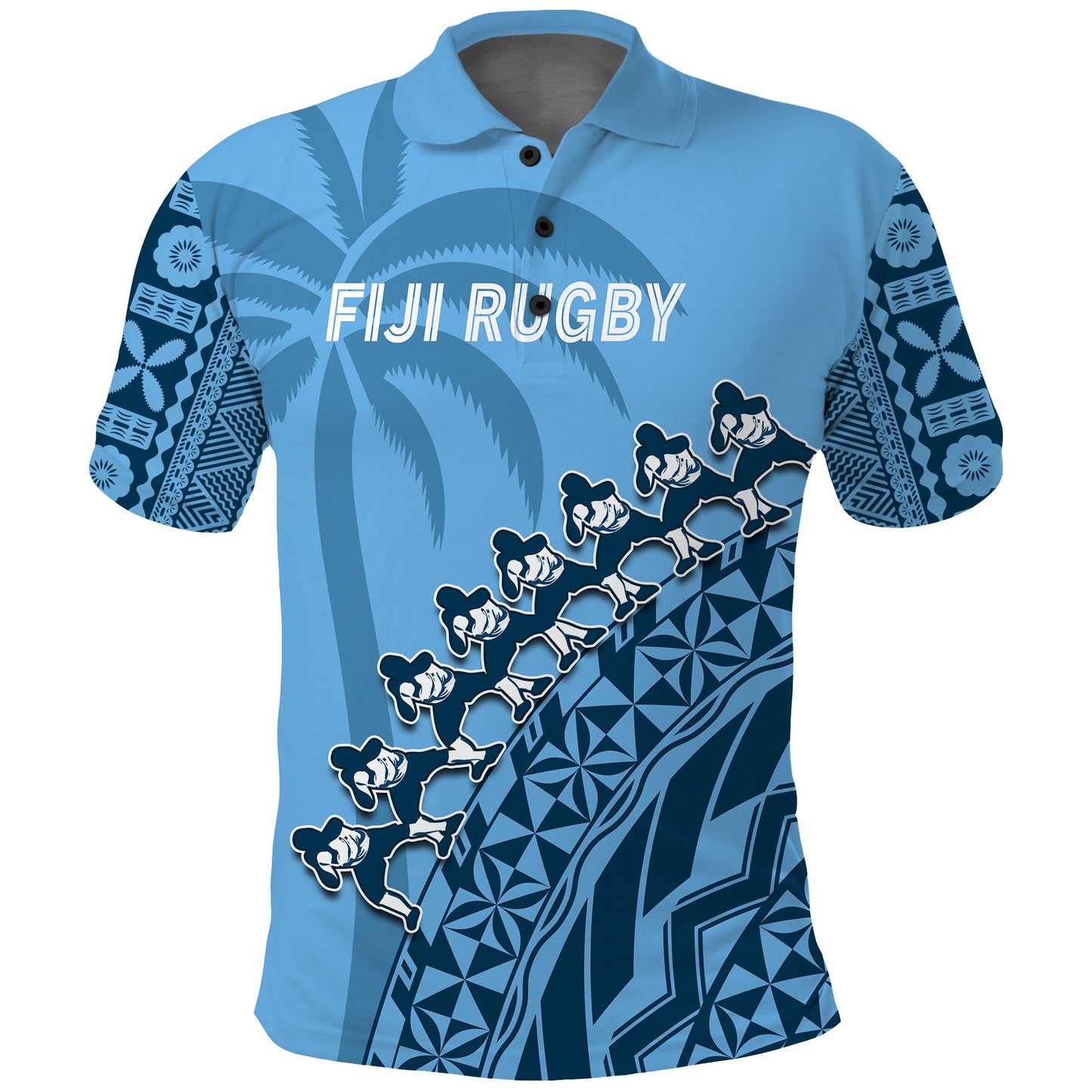 Custom Text And Number Fiji Tapa Rugby Polo Shirt Fijian Cibi Dance Tapa Pattern Blue