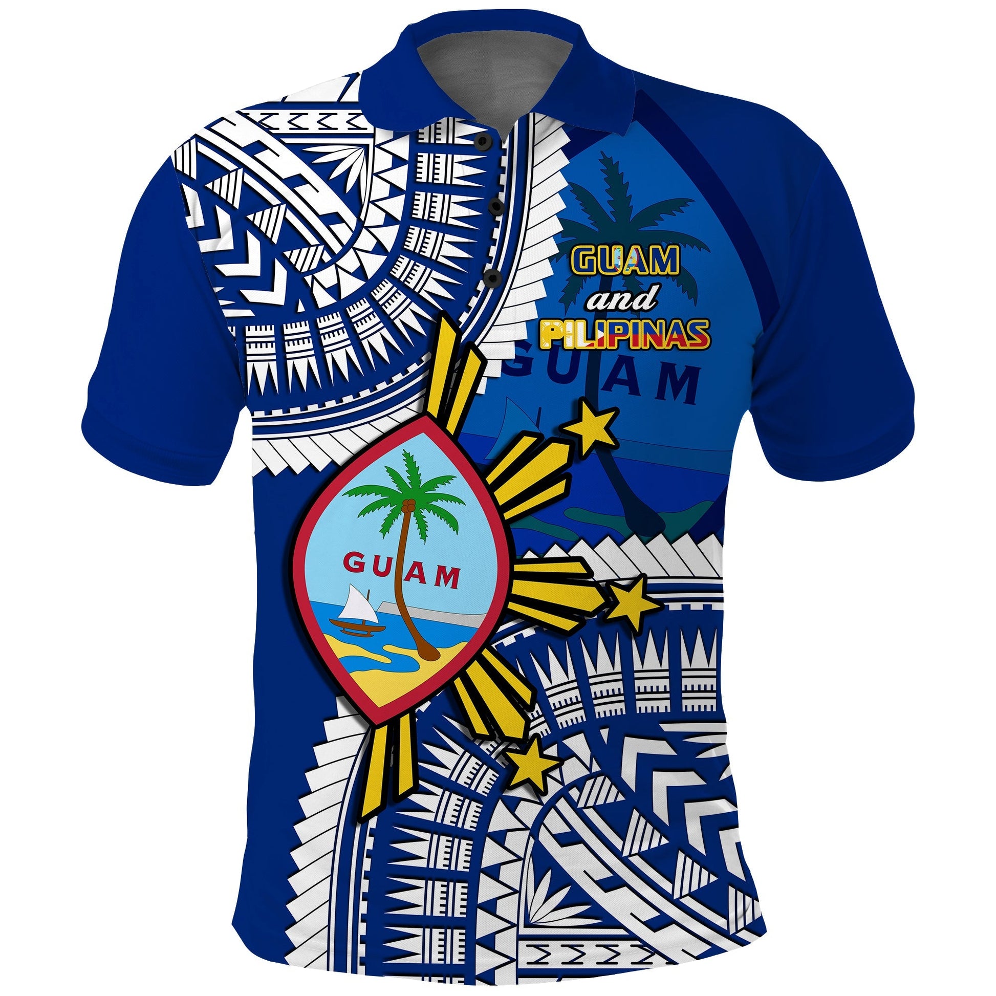 Custom Personalised Guam and Philippines Polo Shirt Guaman Filipinas Together Blue