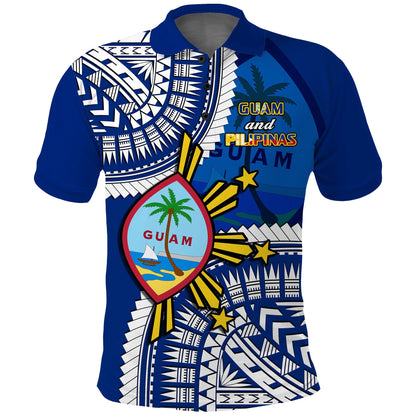 Custom Personalised Guam and Philippines Polo Shirt Guaman Filipinas Together Blue
