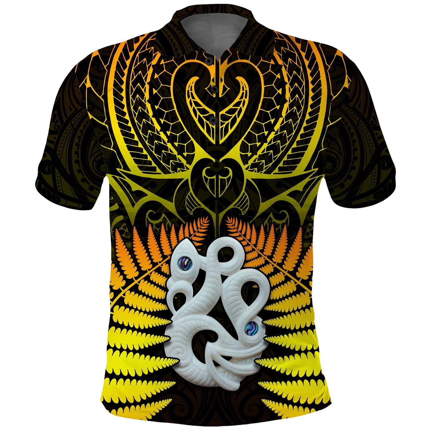 Aotearoa Fern Polo Shirt New Zealand Hei Tiki Gold Style