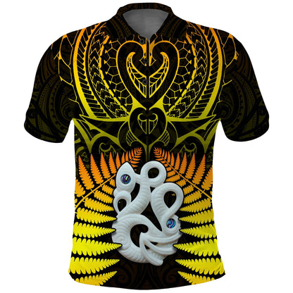 Aotearoa Fern Polo Shirt New Zealand Hei Tiki Gold Style