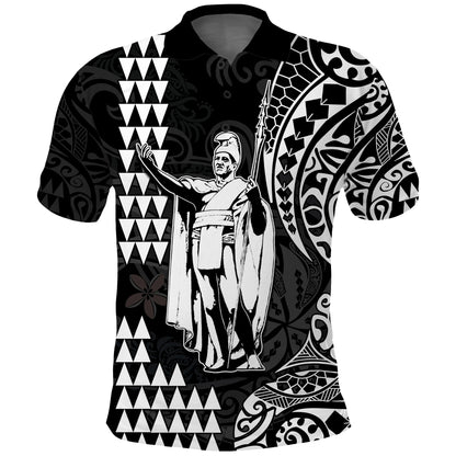 Custom Text and Number Hawaii Day Kakau Polo Shirt Proud To Be Hawaiian Black King Kamehameha and Kanaka Maoli