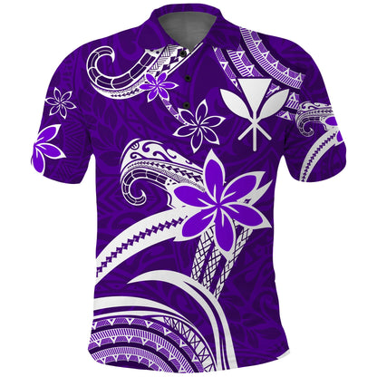 Custom Personalised Hawaii Flowers Wave Polo Shirt Kanaka Maoli Purple Polynesian