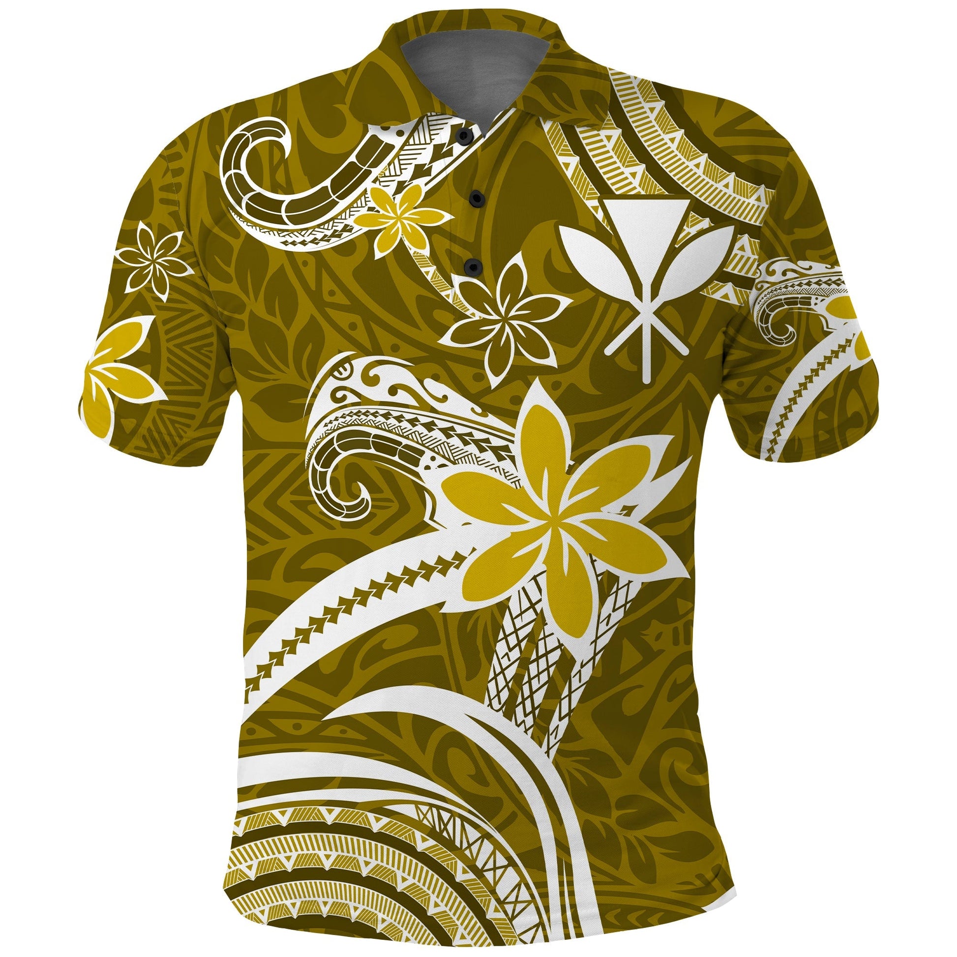 Custom Personalised Hawaii Flowers Wave Polo Shirt Kanaka Maoli Gold Polynesian