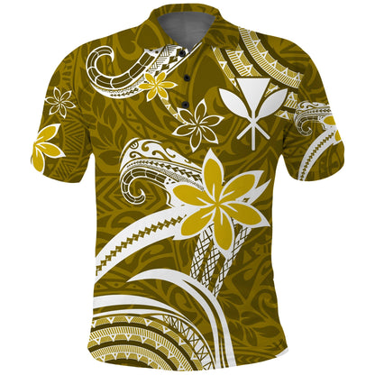 Custom Personalised Hawaii Flowers Wave Polo Shirt Kanaka Maoli Gold Polynesian