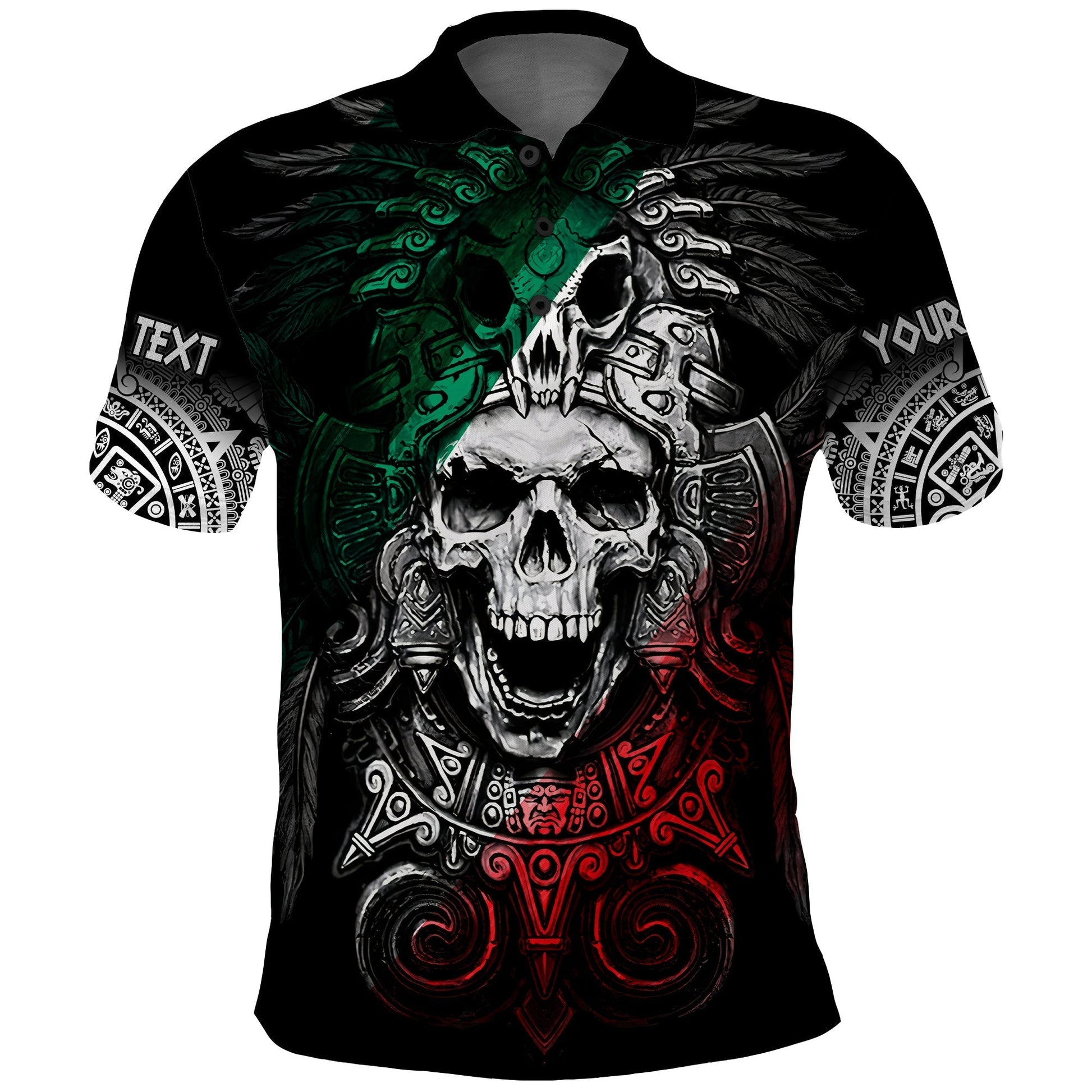 Custom Mexico Polo Shirt Skull Eagle Aztec