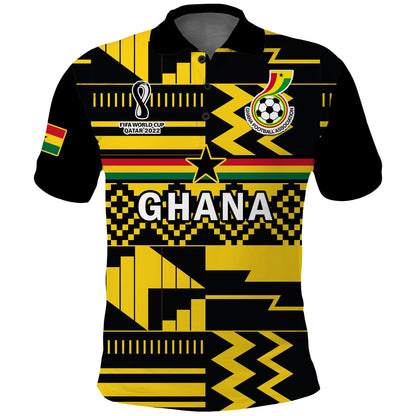 (Custom Text And Number) Ghana Football Polo Shirt Black Stars Kente Football 2022 Yellow