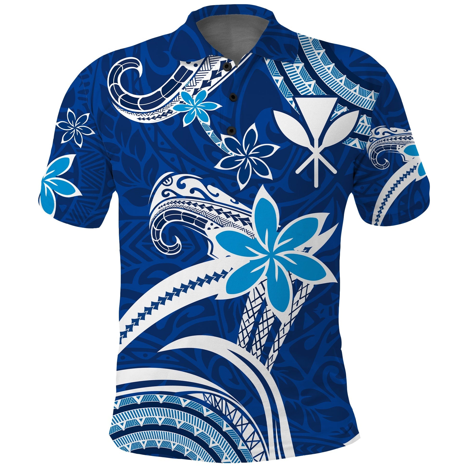 Custom Personalised Hawaii Flowers Wave Polo Shirt Kanaka Maoli Blue Polynesian