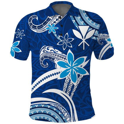 Custom Personalised Hawaii Flowers Wave Polo Shirt Kanaka Maoli Blue Polynesian