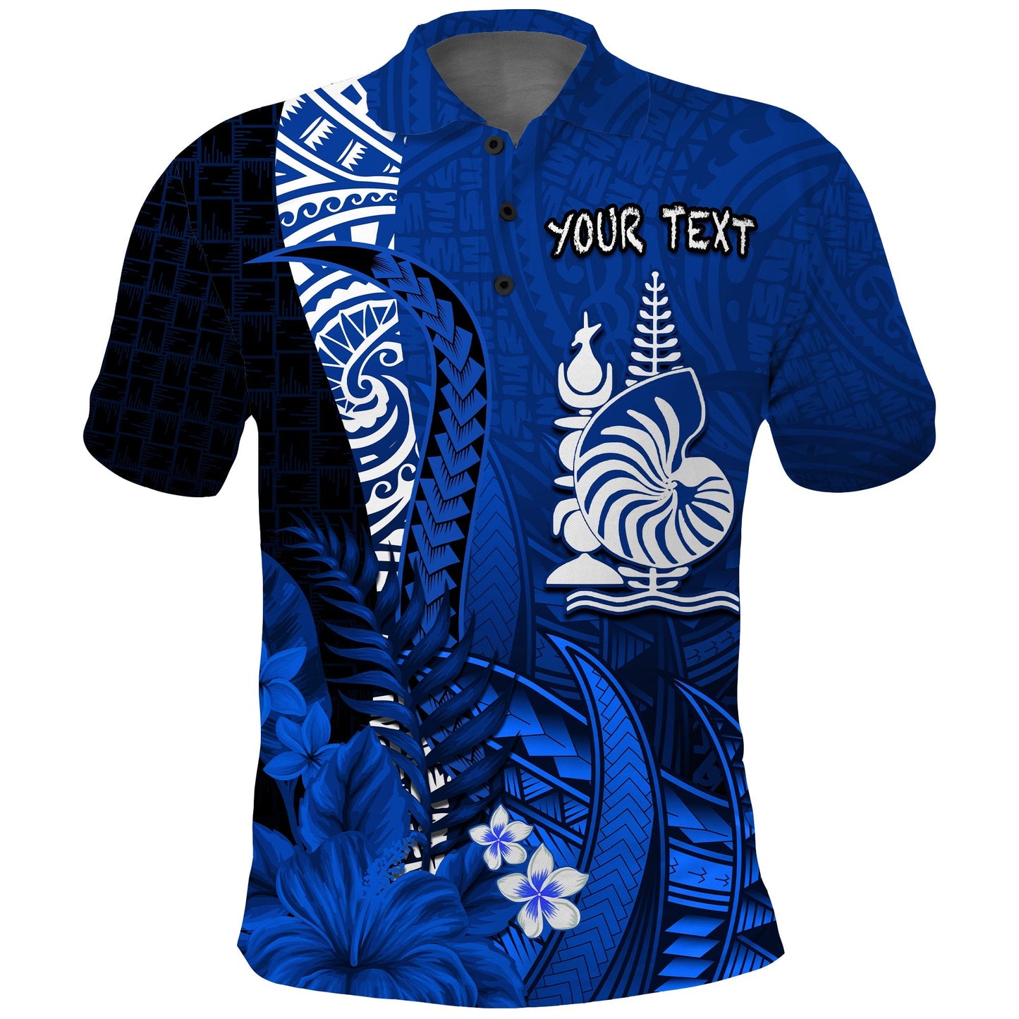 Custom Personalised New Caledonia Polo Shirt Nautilus Blue Polynesian Hibiscus
