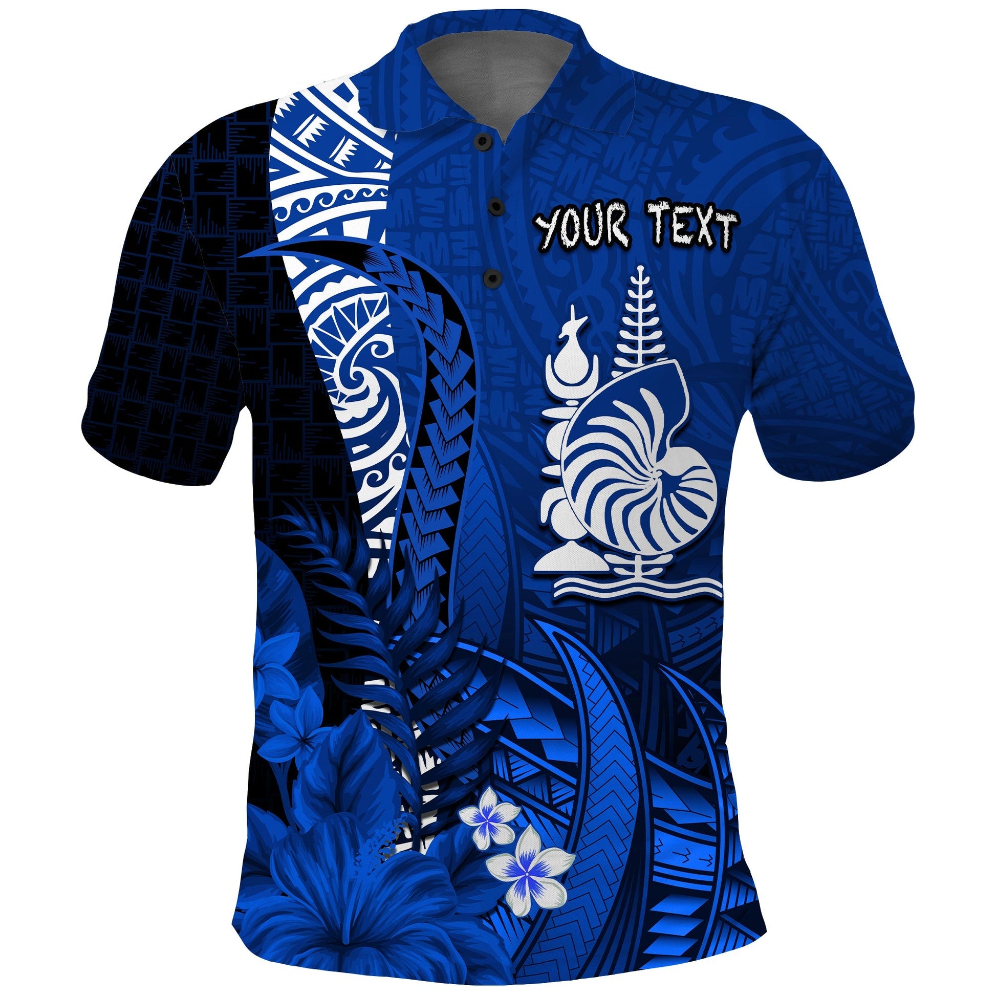 Custom Personalised New Caledonia Polo Shirt Nautilus Blue Polynesian Hibiscus