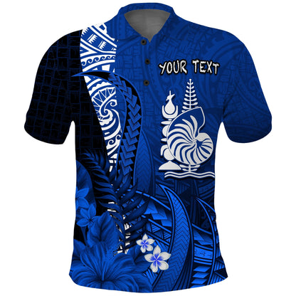 Custom Personalised New Caledonia Polo Shirt Nautilus Blue Polynesian Hibiscus