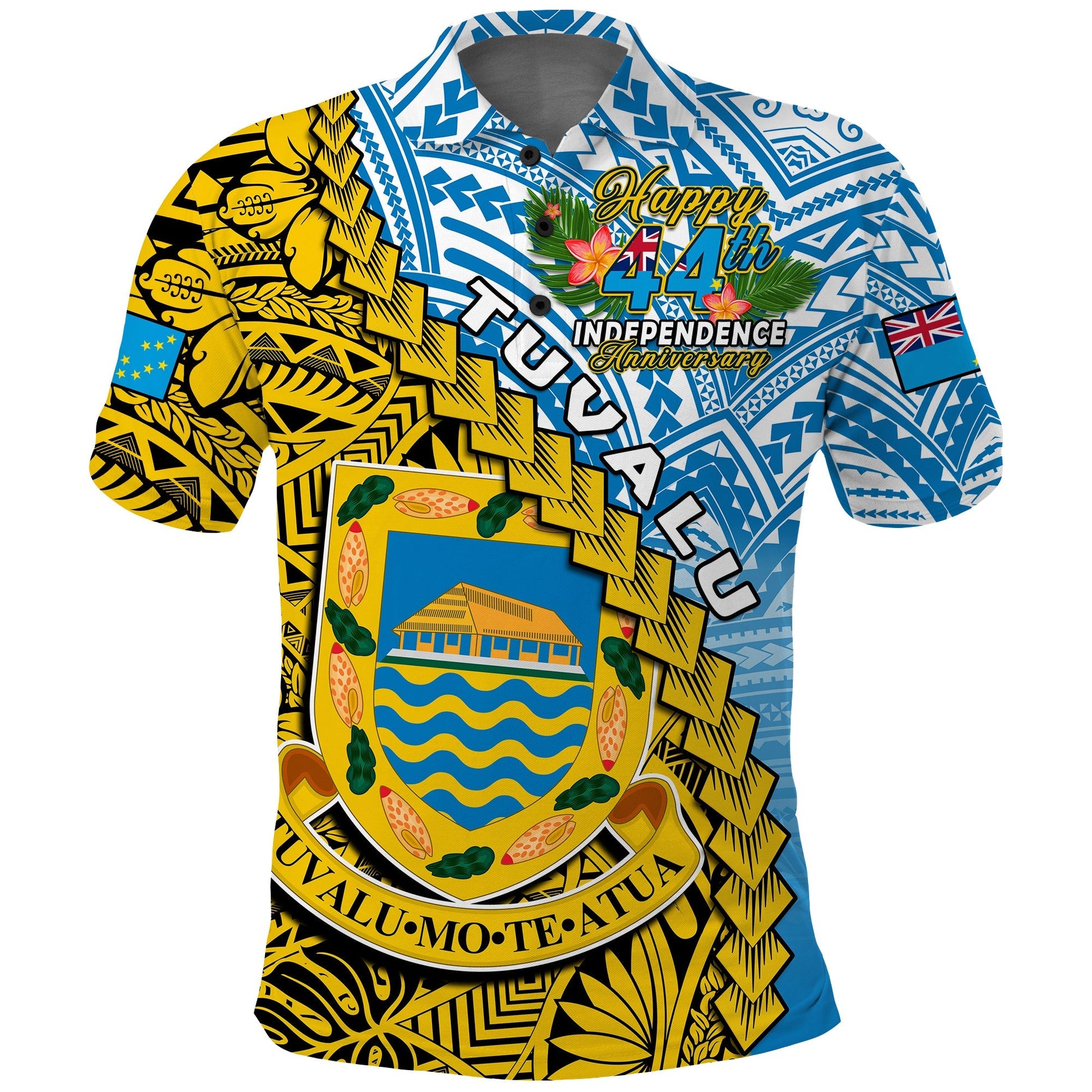 Tuvalu 1978 Polo Shirt Happy 44th Independence Anniversary Polynesian Pattern