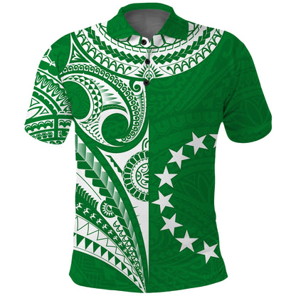 Custom Text and Number Cook Islands Tatau Polo Shirt Symbolize Passion Stars Version Green