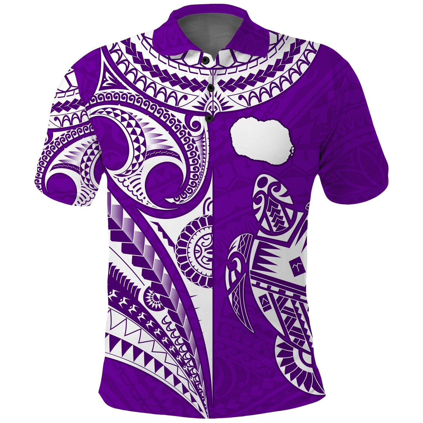 Custom Text and Number Rarotonga Cook Islands Polo Shirt Turtle and Map Style Purple