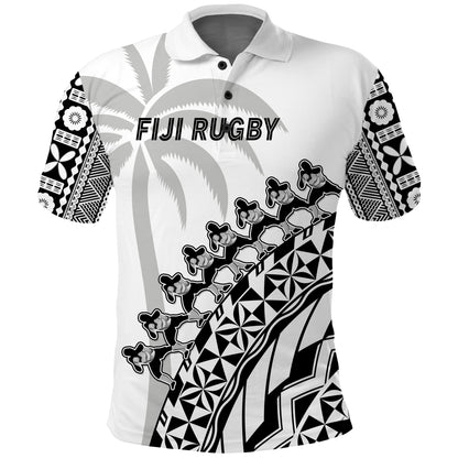 Custom Text And Number Fiji Rugby Polo Shirt Fijian Cibi Dance Tapa Pattern White