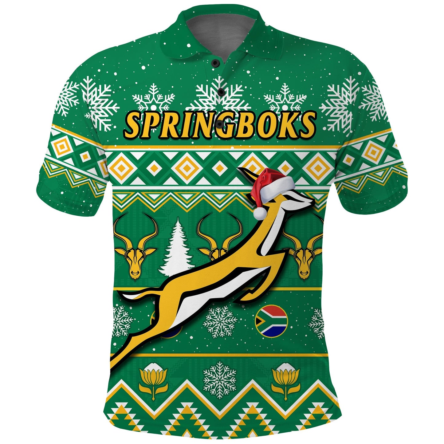 Custom South Africa Rugby Polo Shirt Christmas Springboks Proud Geseende Kersfees