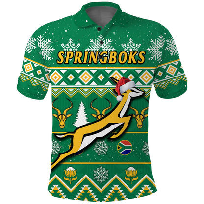 Custom South Africa Rugby Polo Shirt Christmas Springboks Proud Geseende Kersfees