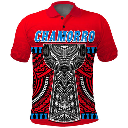 Custom Personalised Guam Chamorro Polo Shirt Latte Stone Red Polynesian Haligi