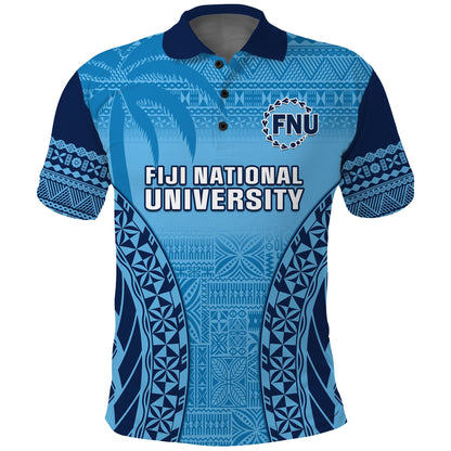 Fiji University Polo Shirt National Fijian Tapa Pattern Blue