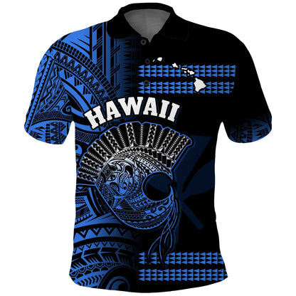 Custom Personalised Hawaii Polo Shirt Kakau Warrior Helmet Gradient Blue Polynesian