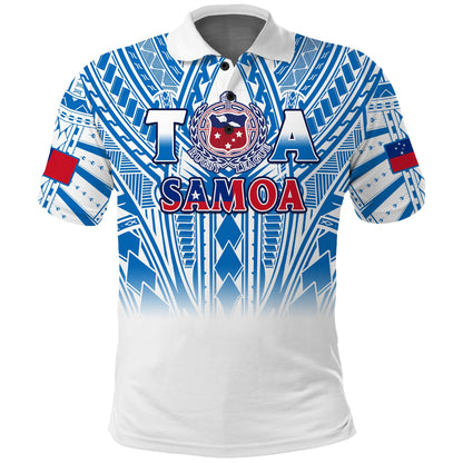 Custom Text And Number Samoa Rugby Polo Shirt Personalise Toa Samoa Polynesian Pacific White Version
