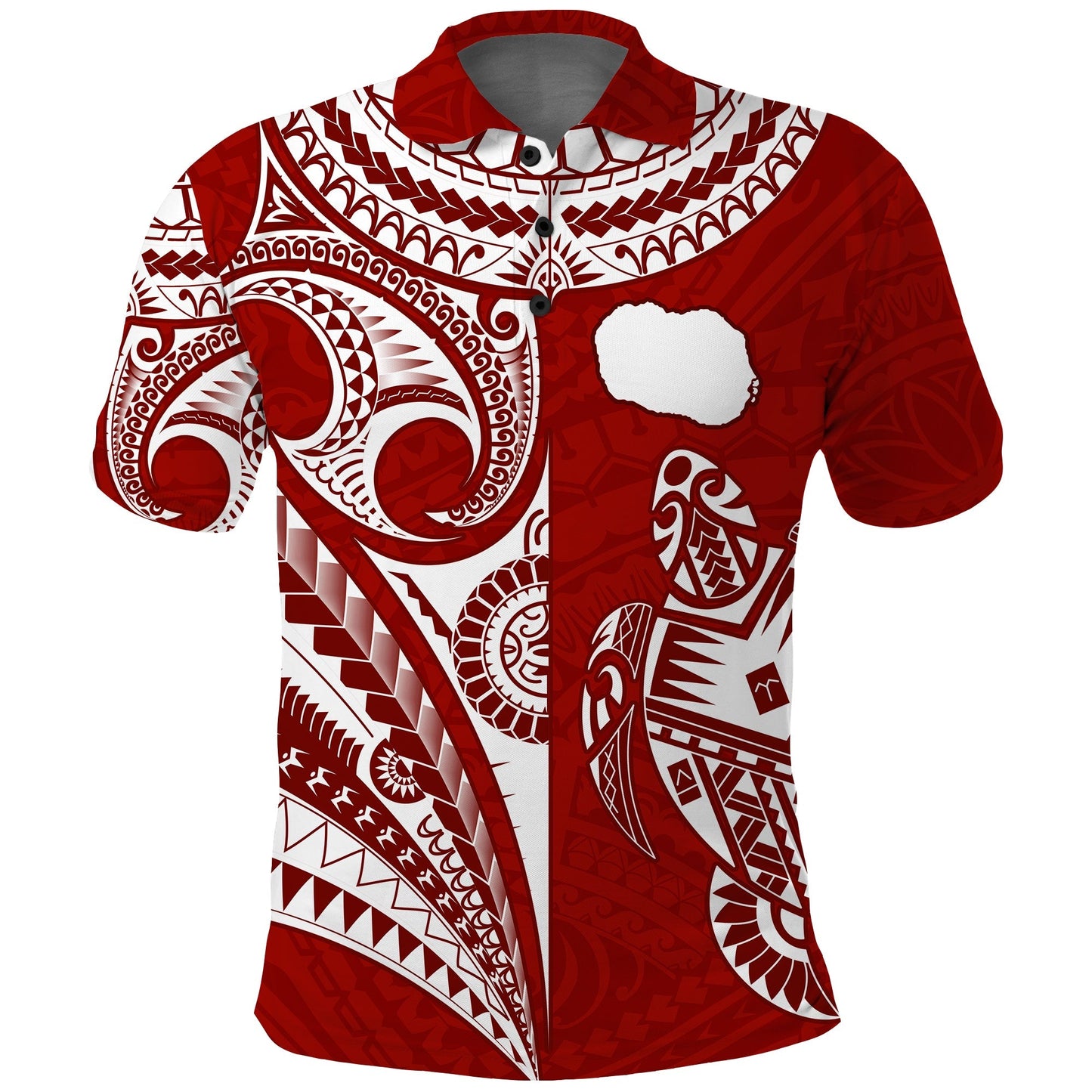 Rarotonga Cook Islands Polo Shirt Turtle and Map Style Red