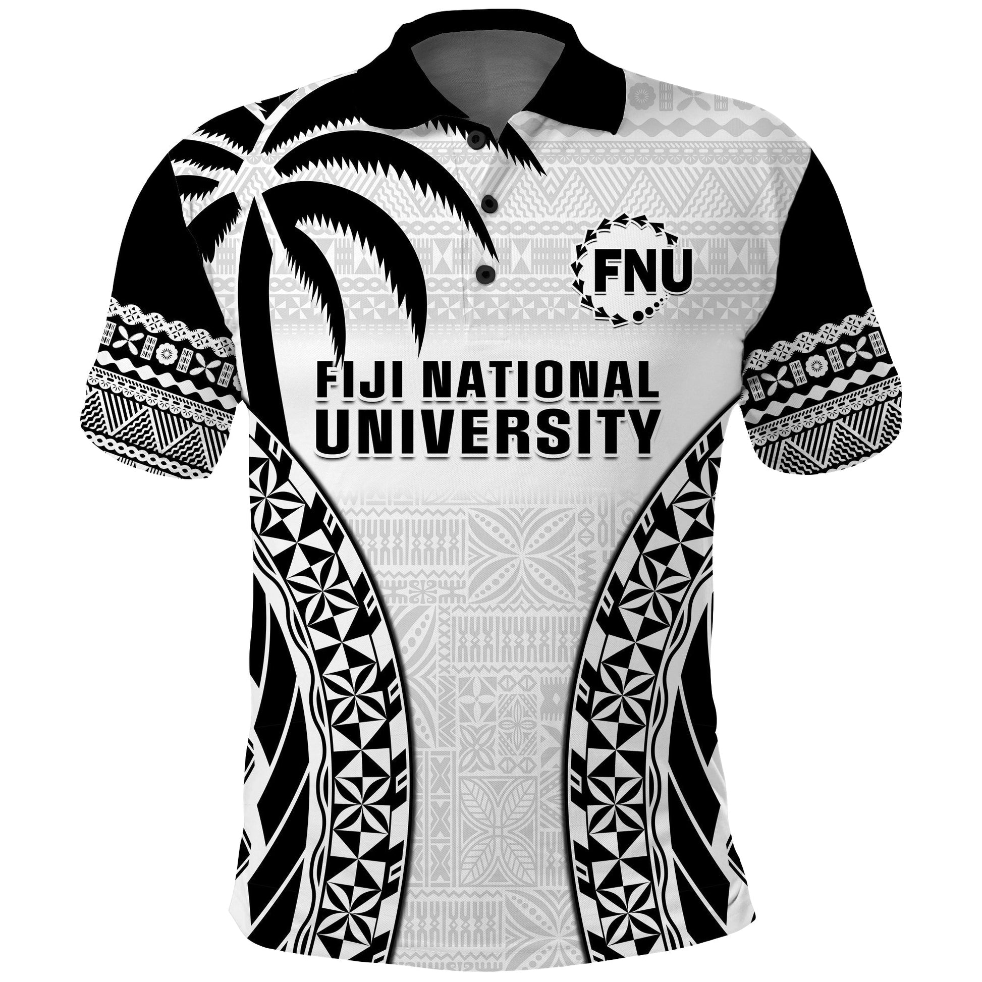 Custom Personalised Fiji University Polo Shirt National Fijian Tapa Pattern White