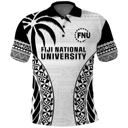 Custom Personalised Fiji University Polo Shirt National Fijian Tapa Pattern White
