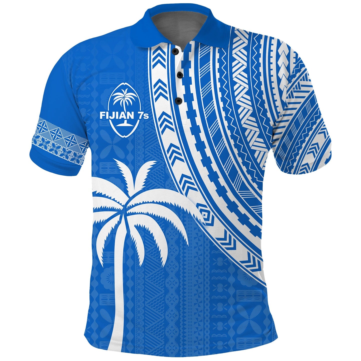 Custom Text and Number Fiji Rugby Sevens Polo Shirt Fijian 7s Tapa Polynesian Blue Ver.01
