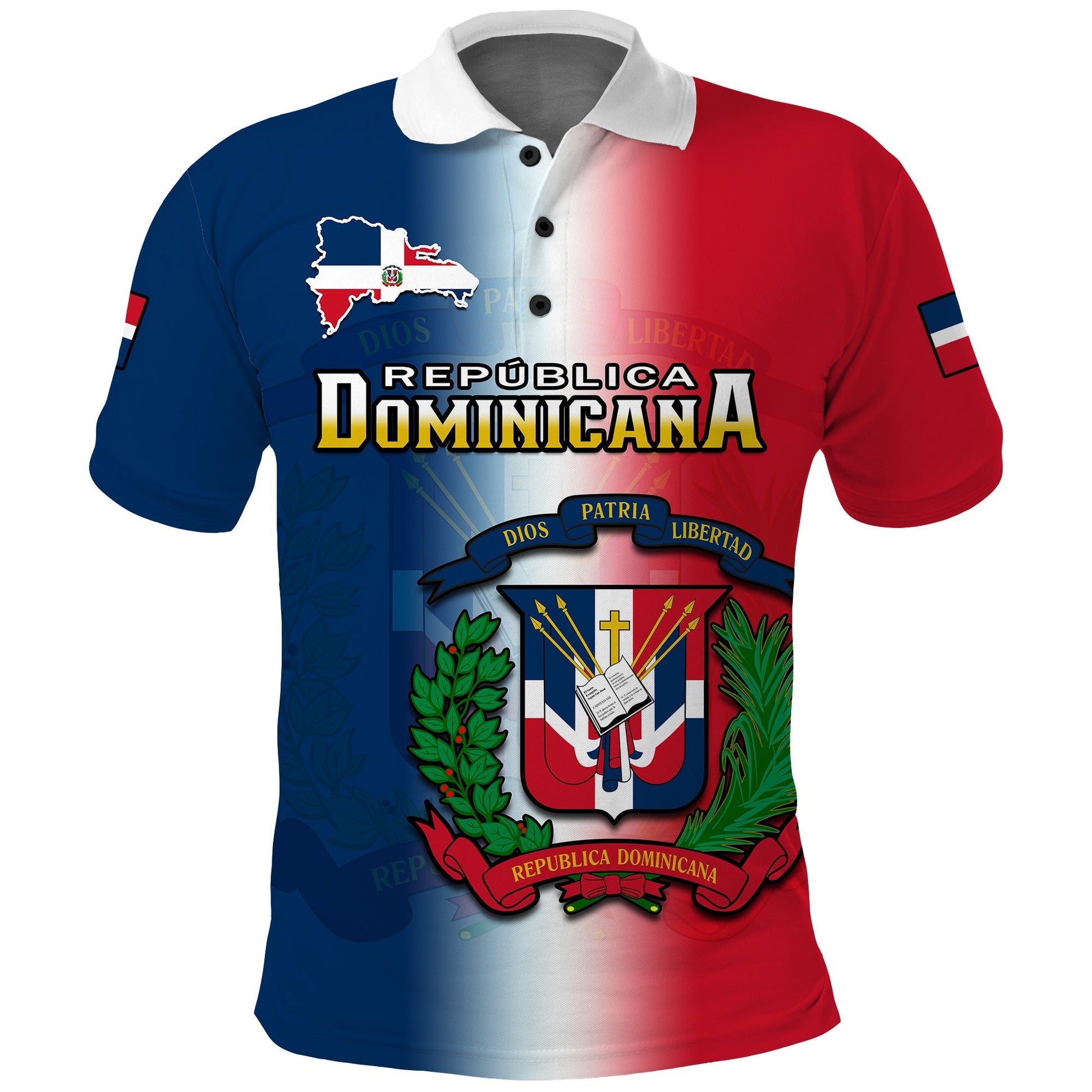 Custom Dominican Republic Polo Shirt Dominicana Coat Of Arms Gradient Style