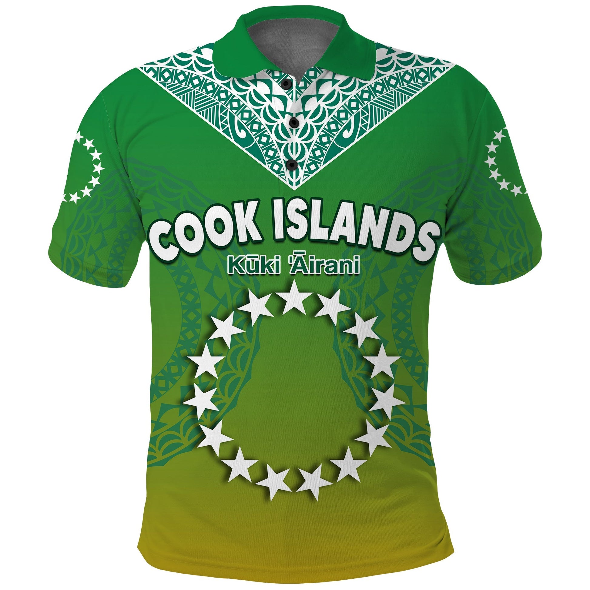 Cook Islands Polo Shirt Circle Pattern Mix Sea Turtle Green Version