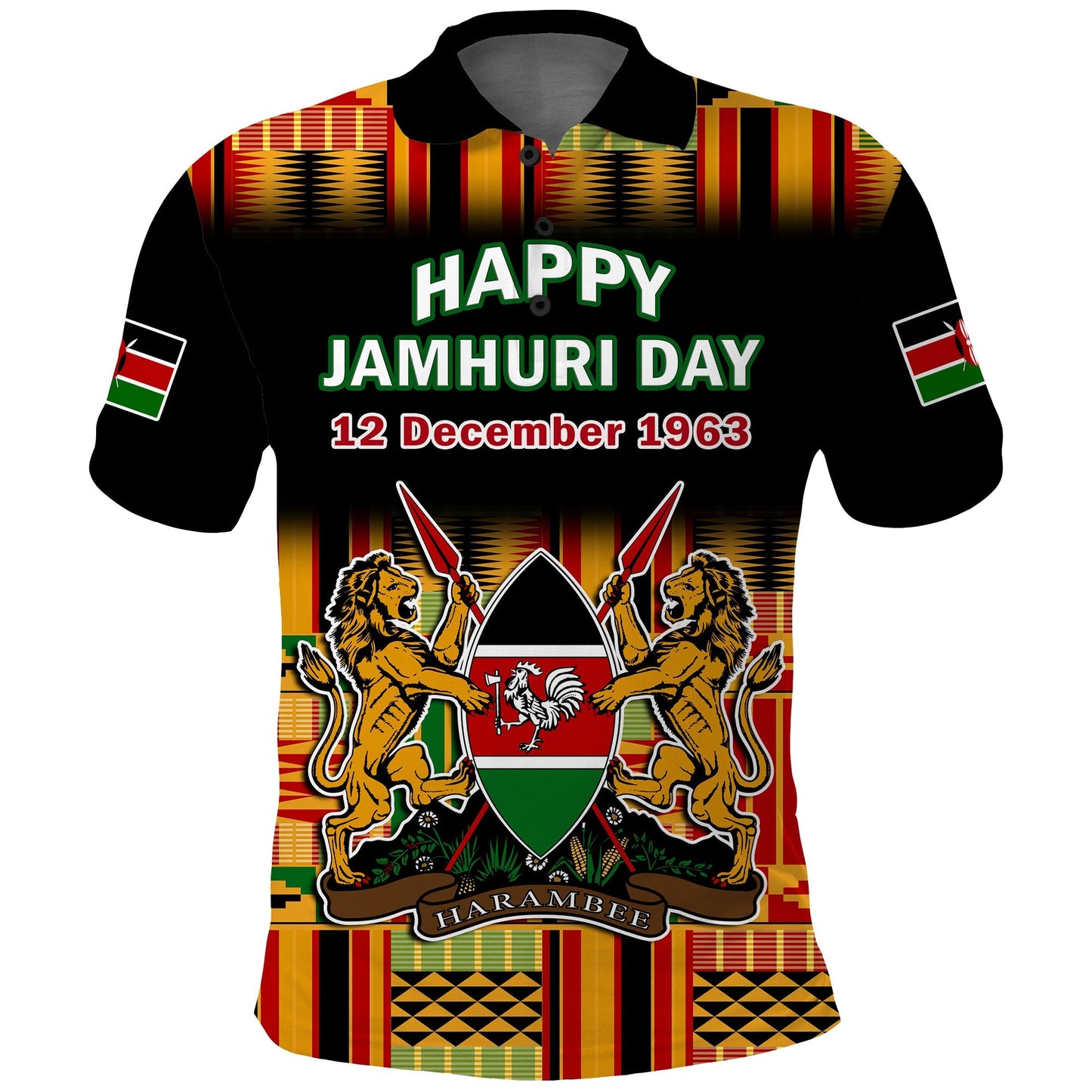 Custom Kenya Polo Shirt Happy Jamhuri Day Kenyan Pattern