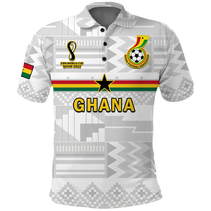 (Custom Text And Number) Ghana Football Polo Shirt Black Stars Kente Football 2022 White
