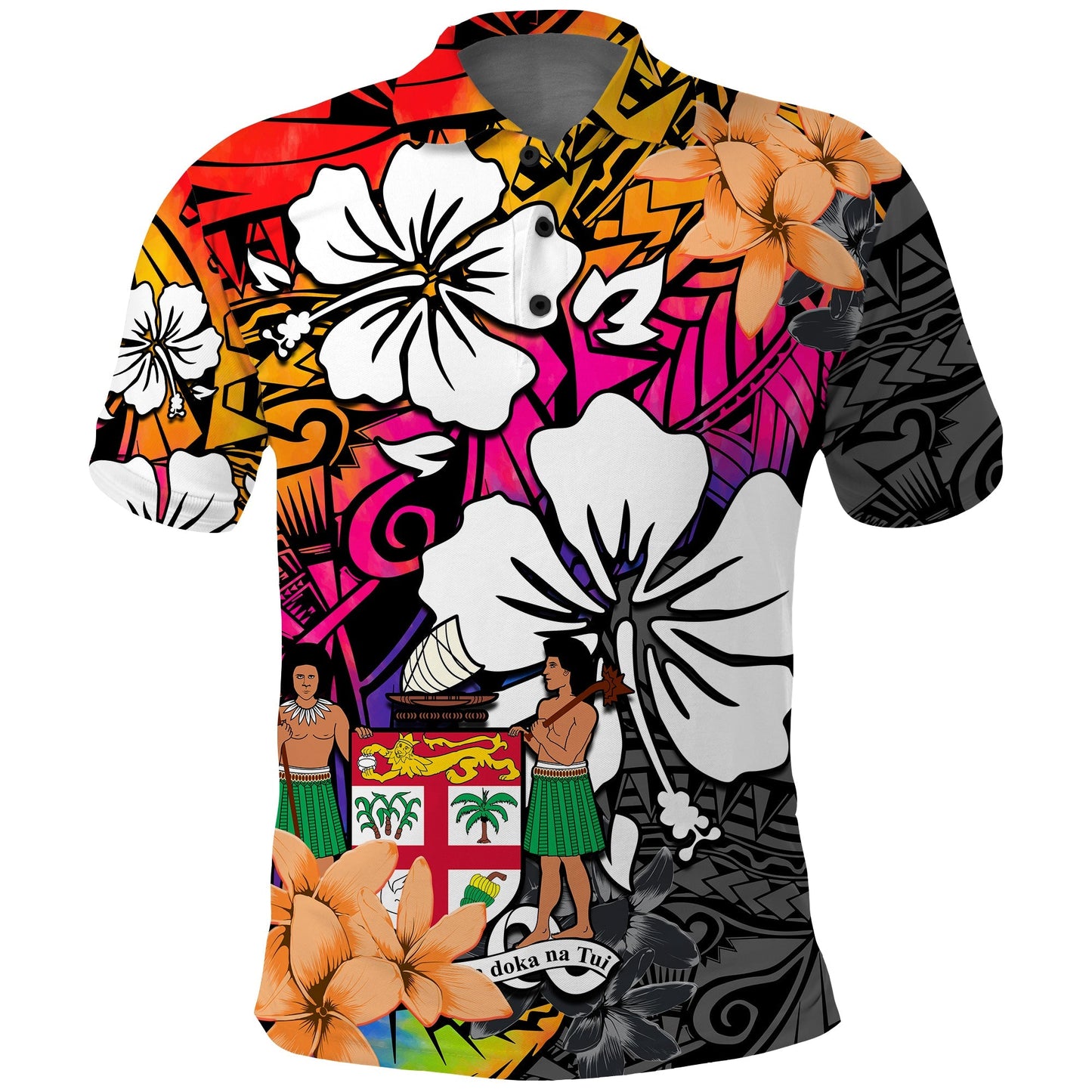 Fiji Tie Dye Polo Shirt Polynesian Tribal Creative Tropical Flowers