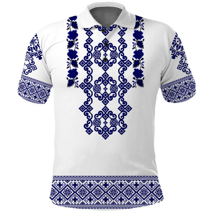 Custom Ukraine Polo Shirt Navy Ukrainian Folk