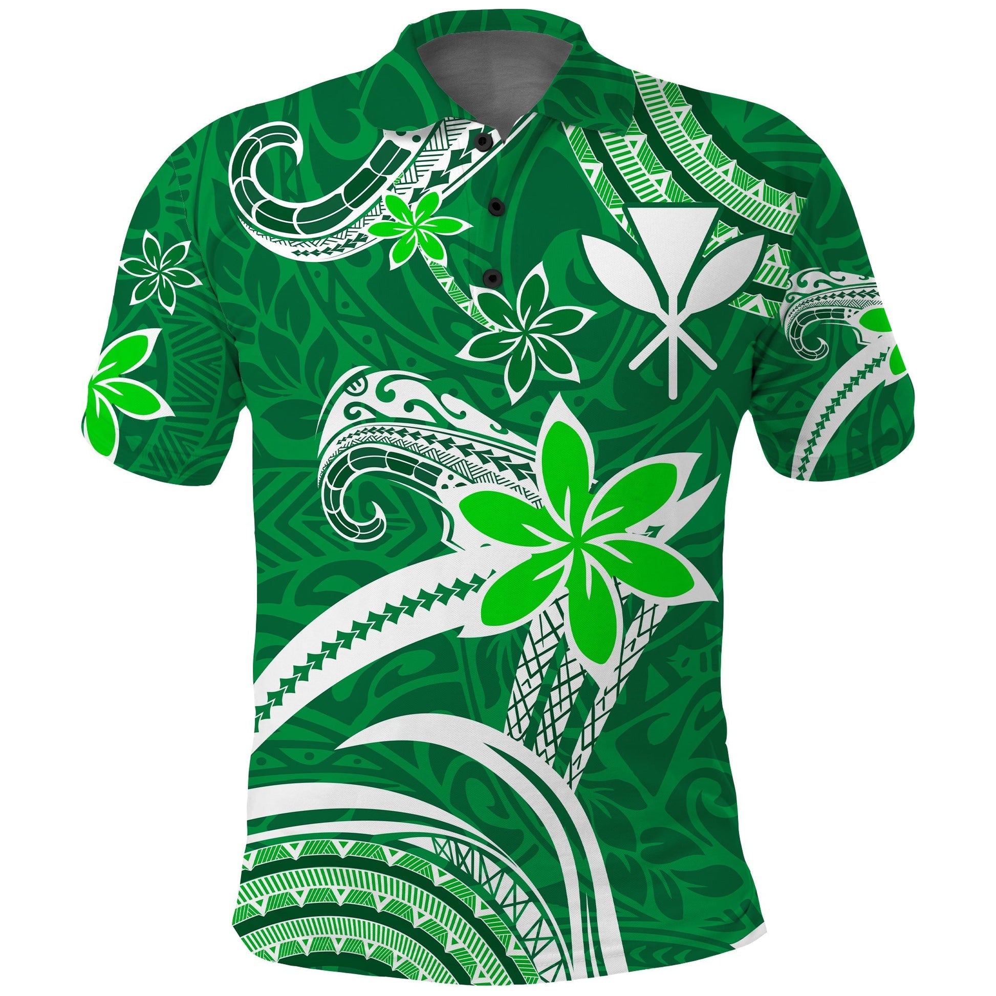 Custom Personalised Hawaii Flowers Wave Polo Shirt Kanaka Maoli Green Polynesian