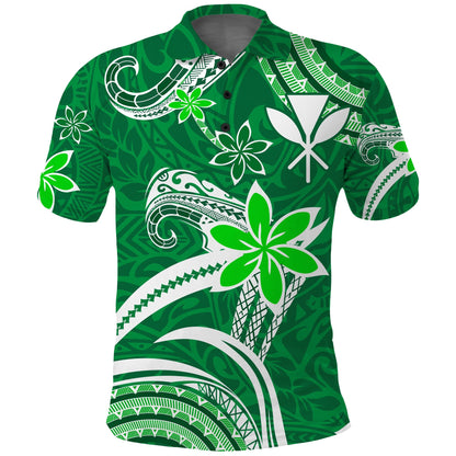 Custom Personalised Hawaii Flowers Wave Polo Shirt Kanaka Maoli Green Polynesian