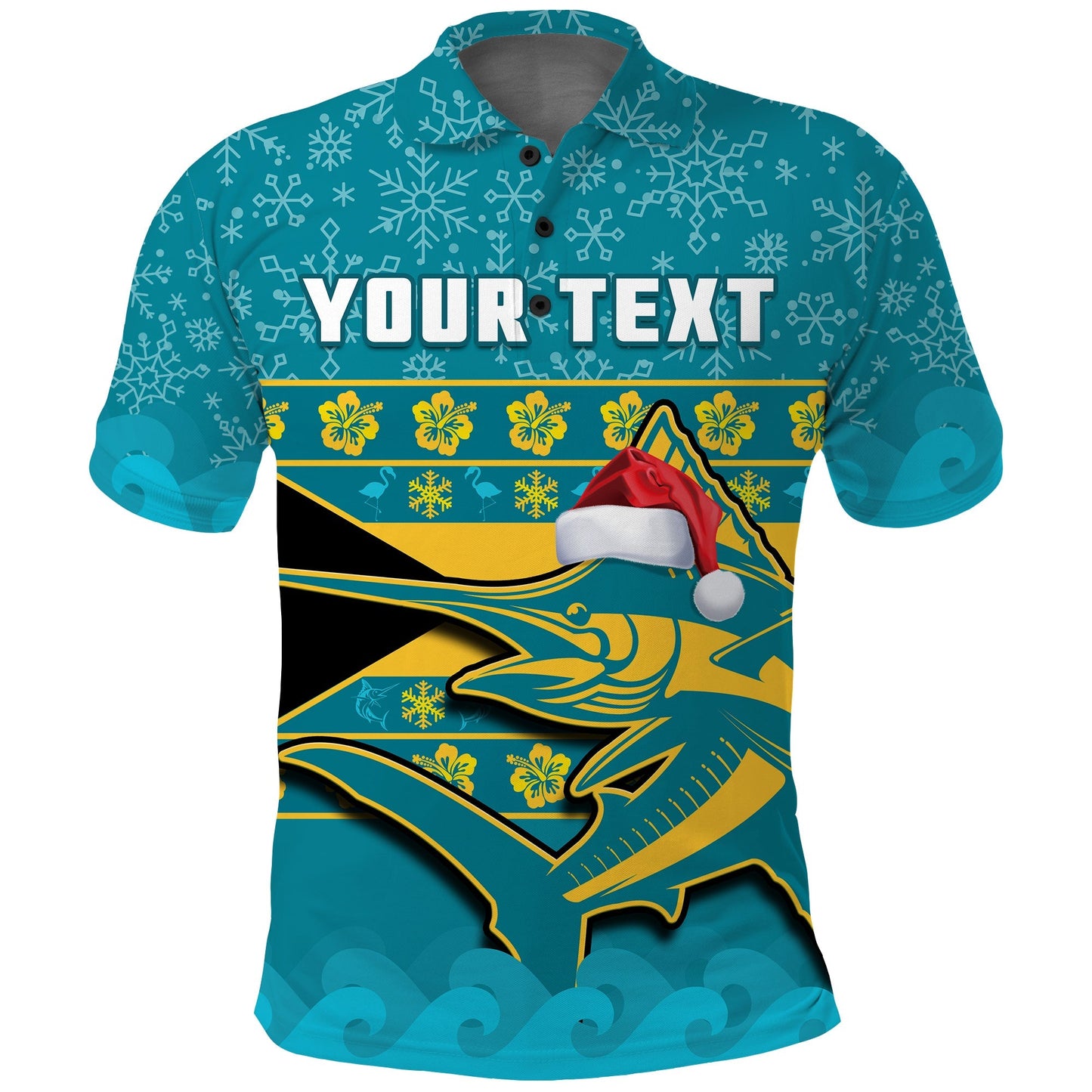 Custom Bahamas Polo Shirt Bahamian Blue Marlin Merry Chirstmas
