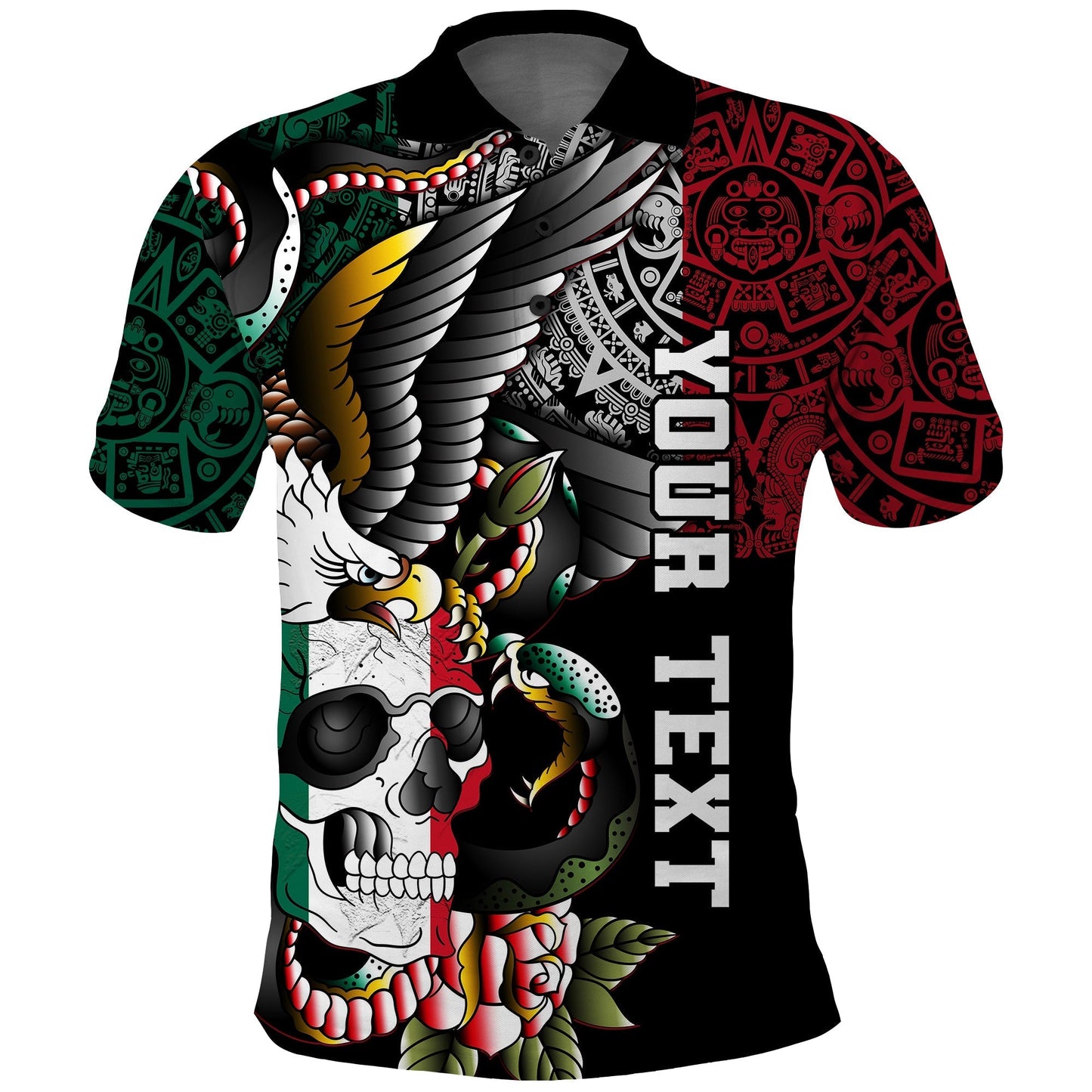 Custom Mexico Polo Shirt Mexican Skull Eagle With Angry Snake