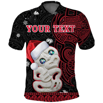 Custom Personalised New Zealand Christmas Polo Shirt Hei Tiki Red Pohutukawa Meri Kirihimete