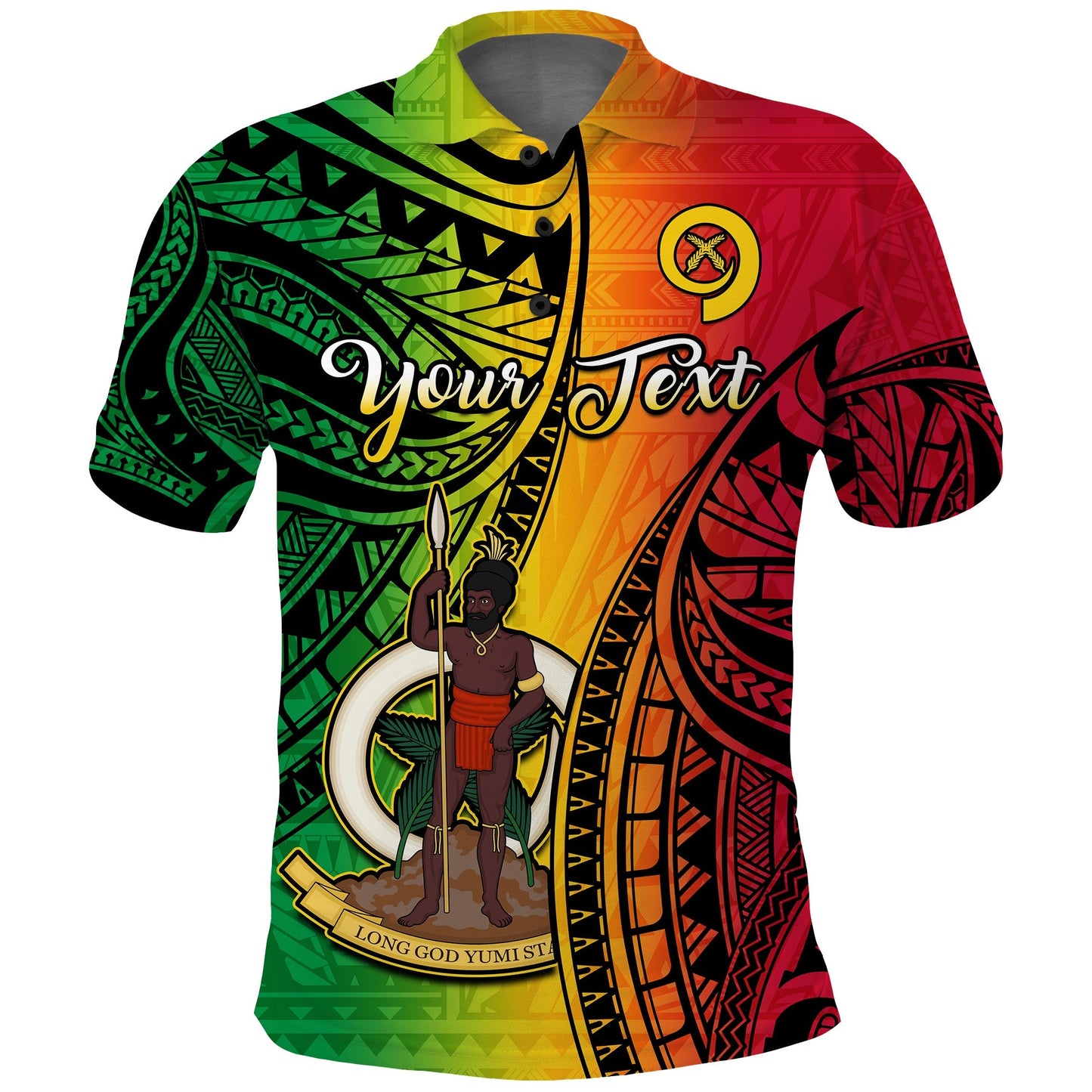 Custom Personalised Vanuatu Polo Shirt Luganville Polynesian Reggae Coat Of Arms