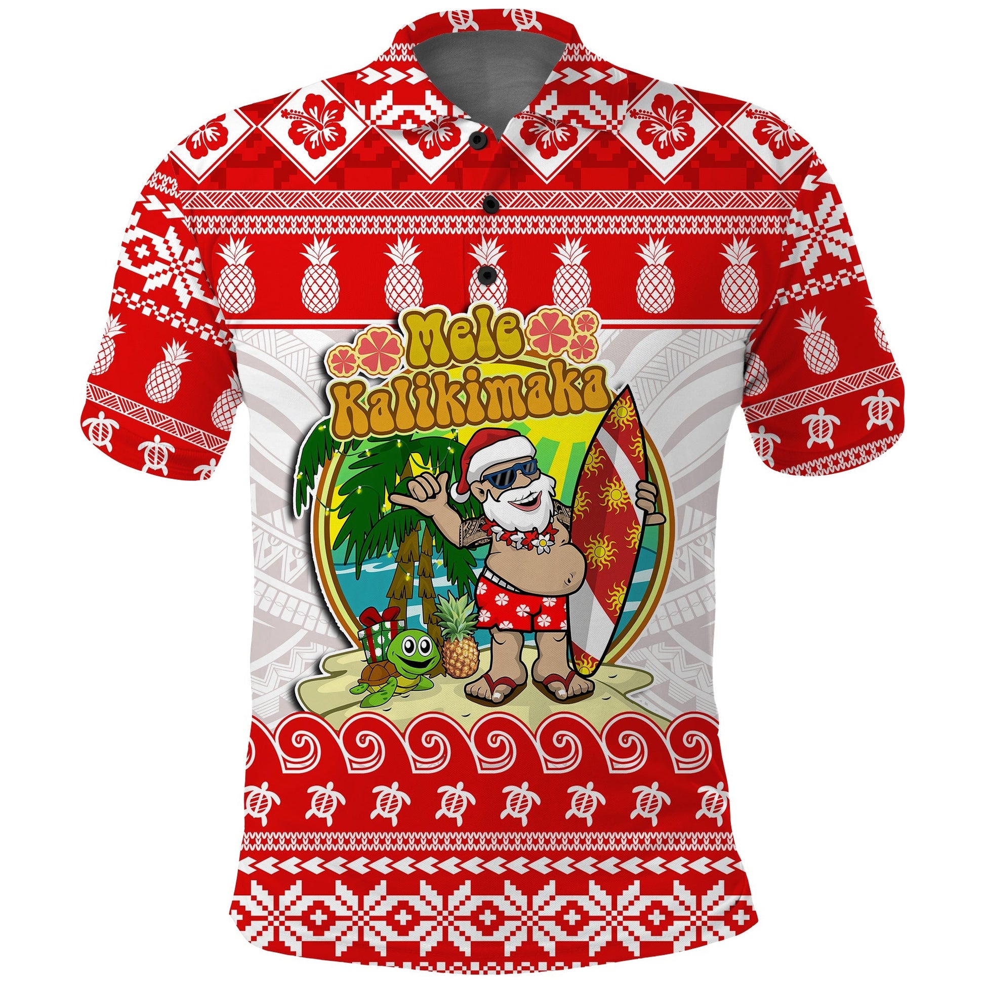 Hawaii Christmas Polo Shirt Kanaka Polynesian Santa Claus Mele Kalikimaka