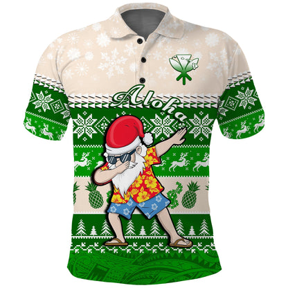 Hawaii Mele Kalikimaka Polo Shirt Dabbing Santa Green Merry Christmas