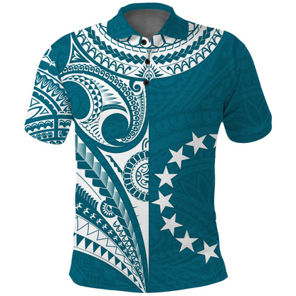 Custom Text and Number Cook Islands Tatau Polo Shirt Symbolize Passion Stars Version Blue