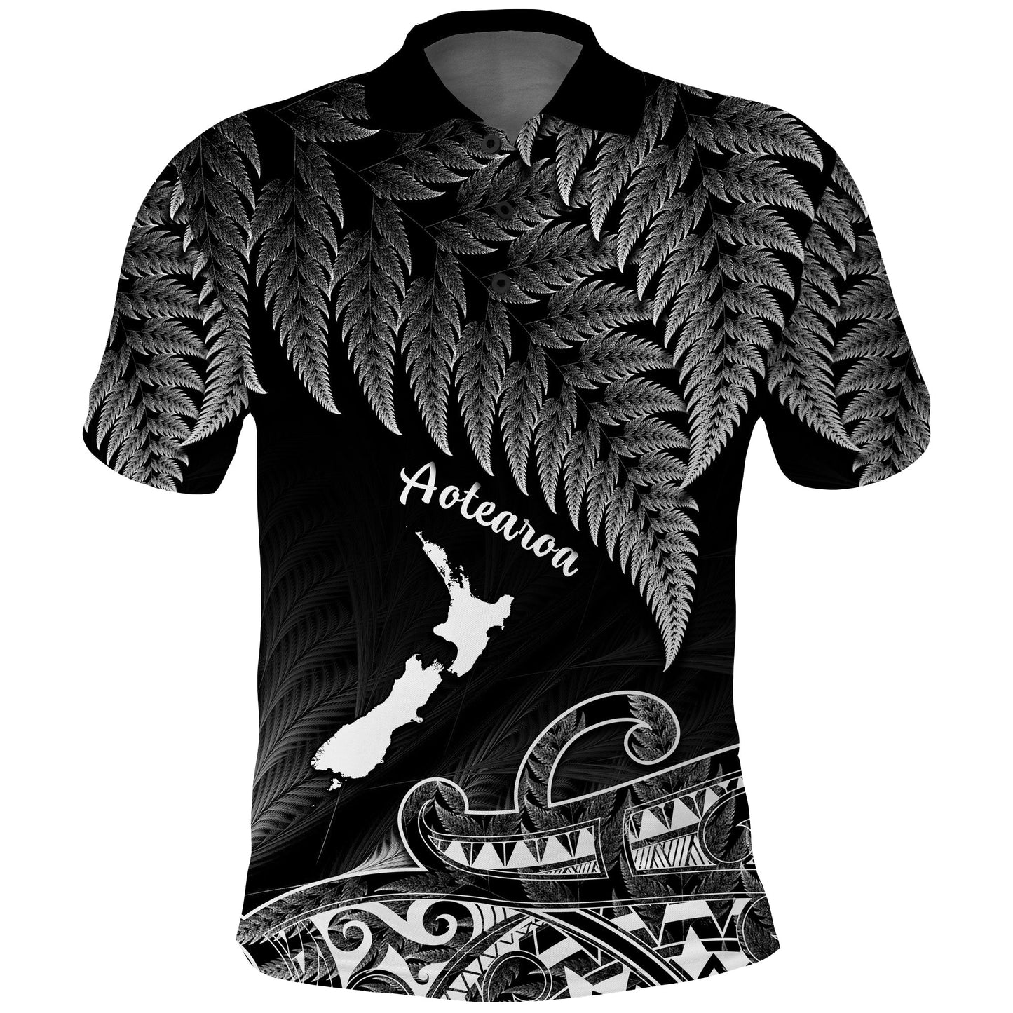 New Zealand Silver Fern Polo Shirt Aotearoa Map Maori