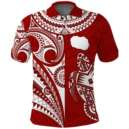Custom Text and Number Rarotonga Cook Islands Polo Shirt Turtle and Map Style Red